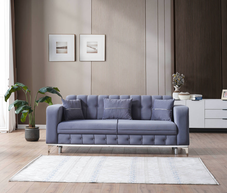 BERLIN Grey Velvet Sofa Bed with Chrome Detailing