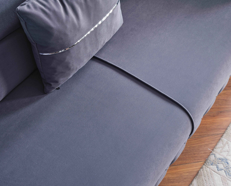 PARMA Sofa Bed in Grey Velvet with Chrome Detailing