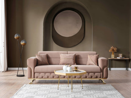 PARMA Beige Velvet Sofa Bed with Gold Detailing