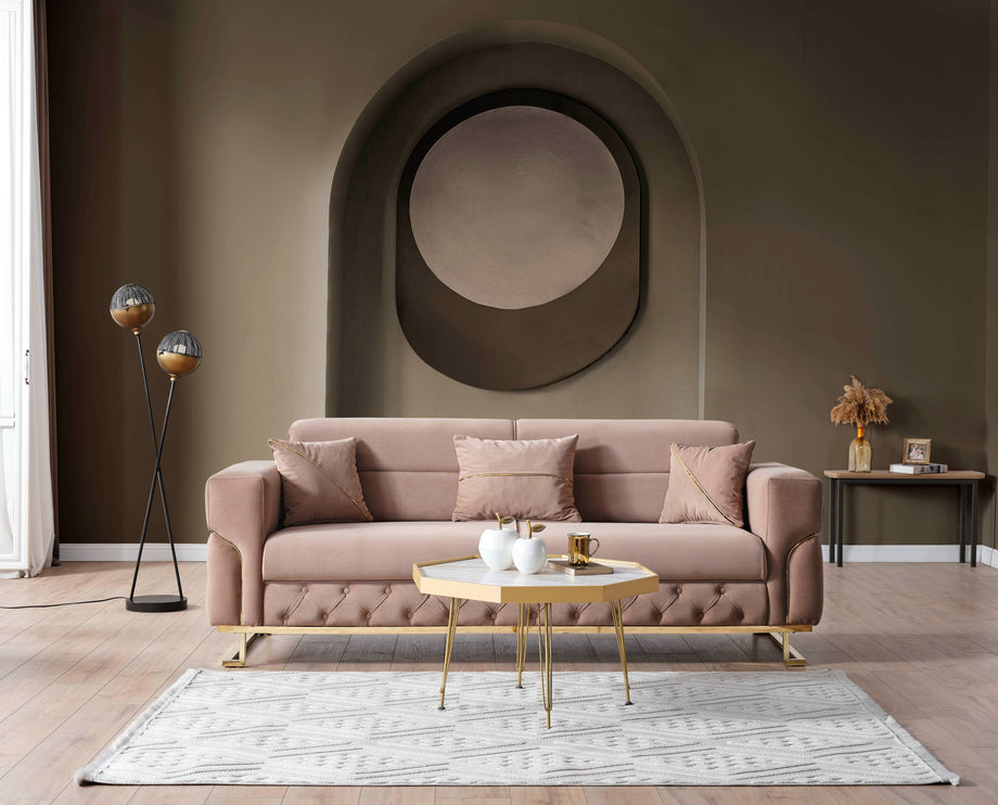 PARMA Beige Velvet Sofa Bed with Gold Detailing
