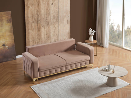 BERLIN Beige Velvet Sofa Bed with Gold Detailing