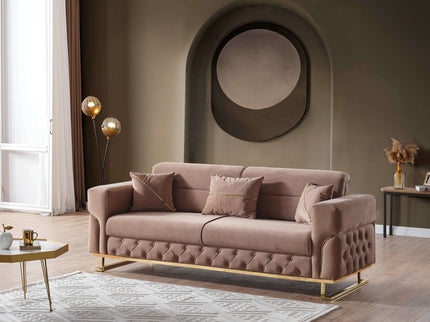 PARMA Beige Velvet Sofa Bed with Gold Detailing
