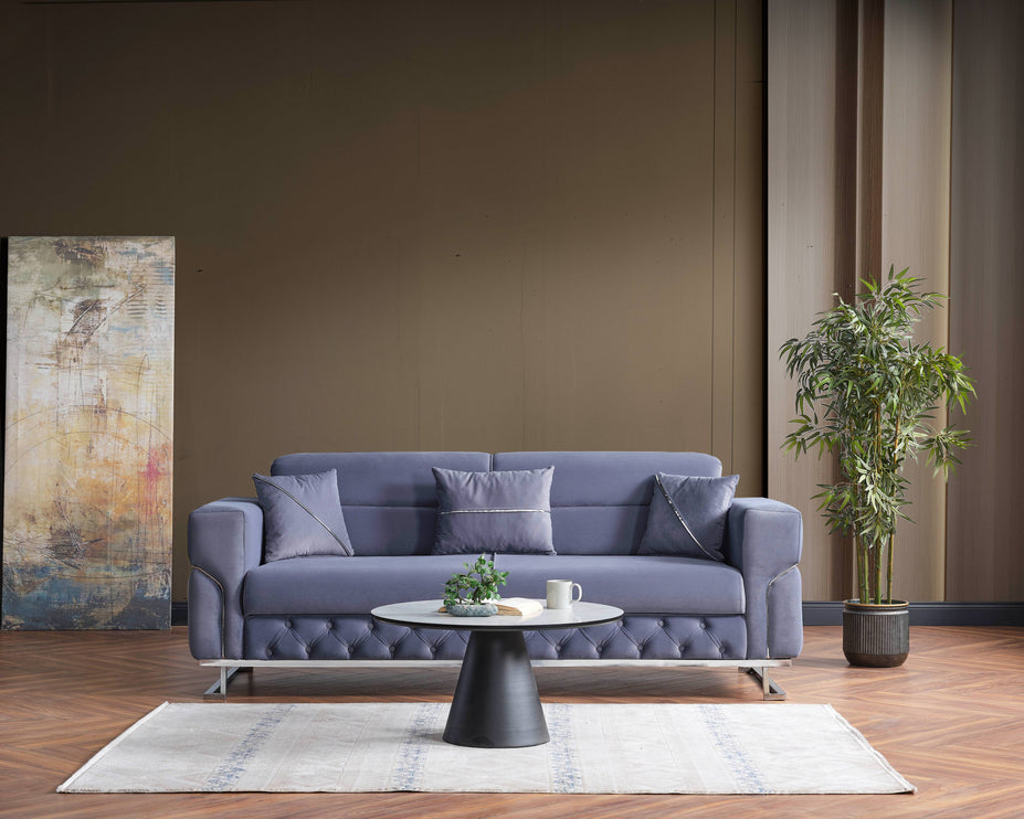 PARMA Sofa Bed in Grey Velvet with Chrome Detailing