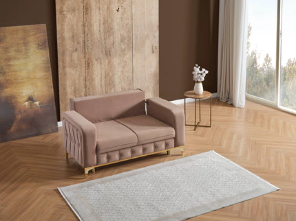 BERLIN Beige Velvet Sofa Bed with Gold Detailing