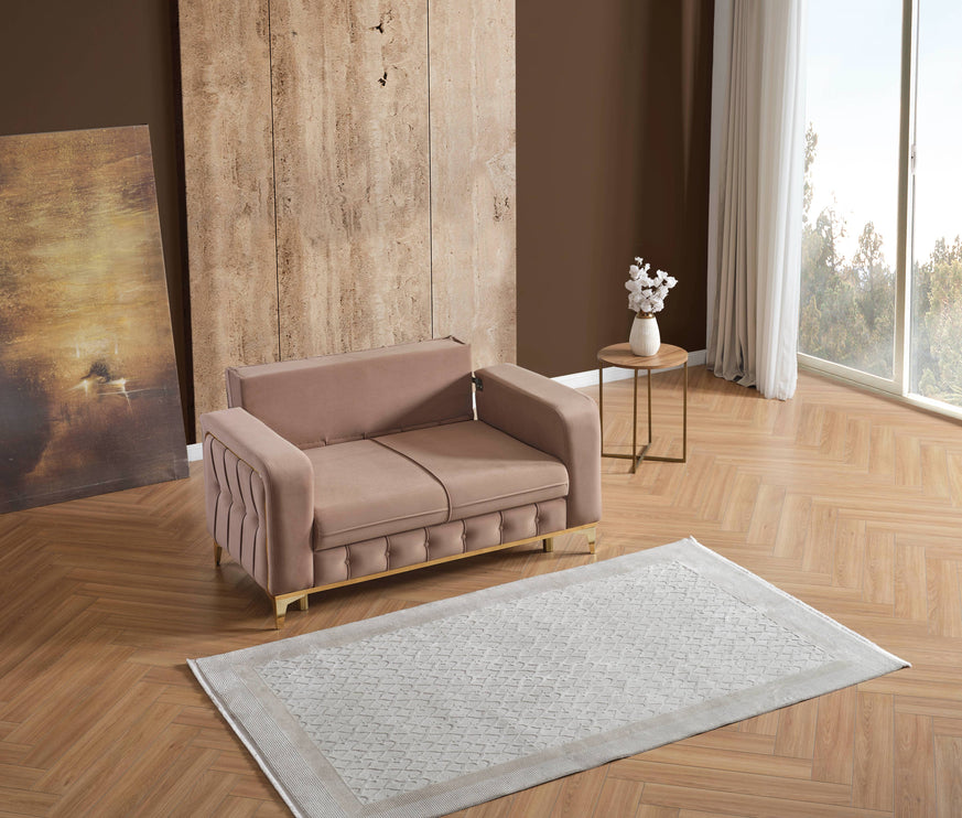 BERLIN Beige Velvet Sofa Bed with Gold Detailing