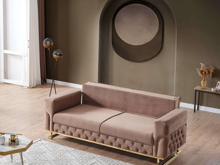 PARMA Beige Velvet Sofa Bed with Gold Detailing