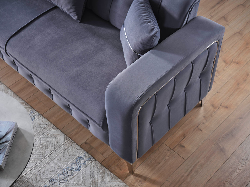 BERLIN Grey Velvet Sofa Bed with Chrome Detailing