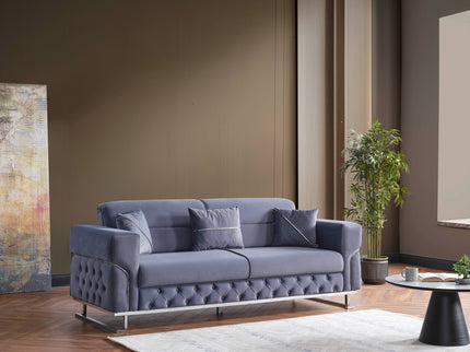 PARMA Sofa Bed in Grey Velvet with Chrome Detailing