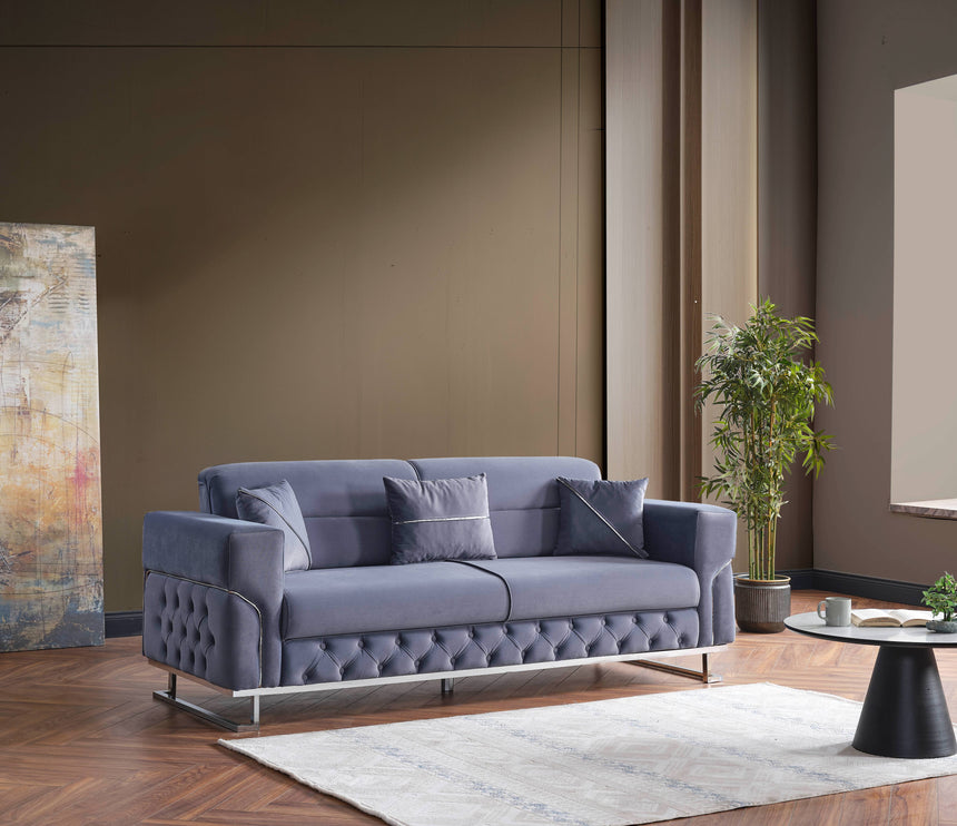 PARMA Sofa Bed in Grey Velvet with Chrome Detailing