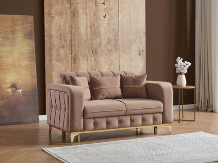 BERLIN Beige Velvet Sofa Bed with Gold Detailing