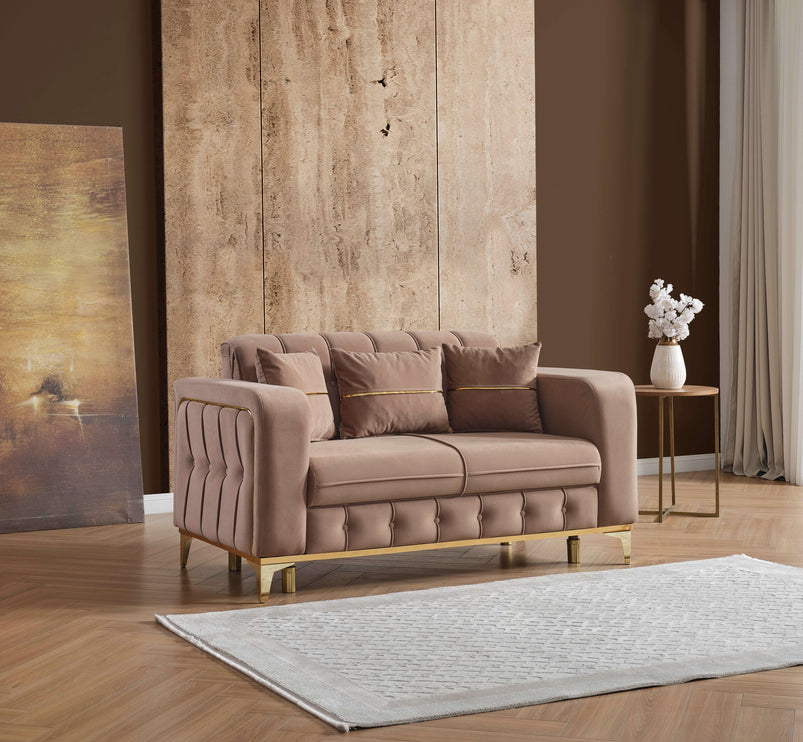 BERLIN Beige Velvet Sofa Bed with Gold Detailing