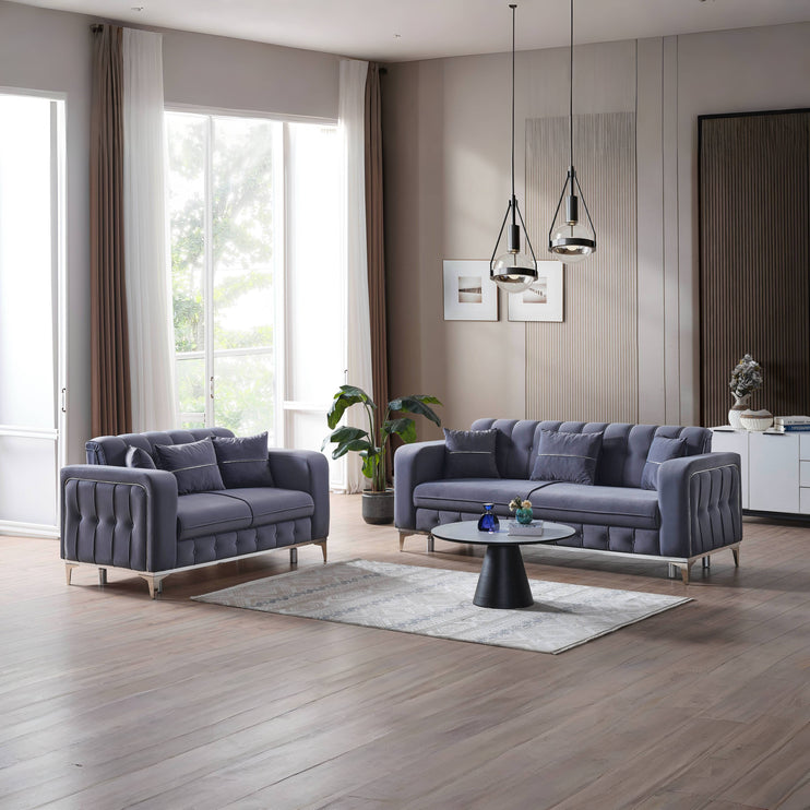 BERLIN Grey Velvet Sofa Bed with Chrome Detailing