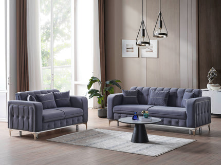 BERLIN Grey Velvet Sofa Bed with Chrome Detailing
