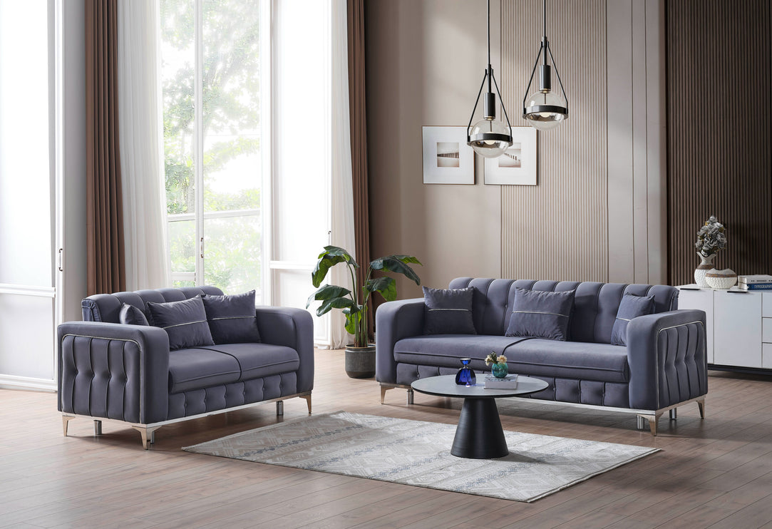BERLIN Grey Velvet Sofa Bed with Chrome Detailing