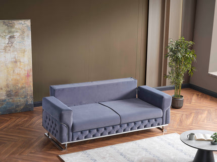 PARMA Sofa Bed in Grey Velvet with Chrome Detailing