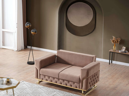 PARMA Beige Velvet Sofa Bed with Gold Detailing