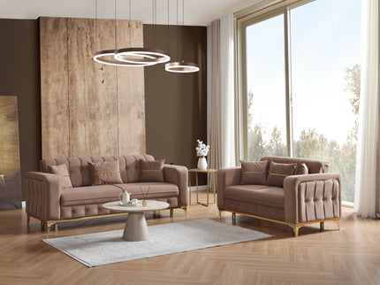 BERLIN Beige Velvet Sofa Bed with Gold Detailing