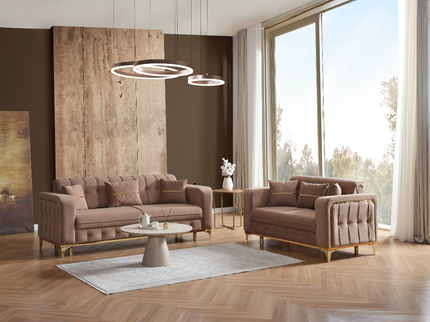 BERLIN Beige Velvet Sofa Bed with Gold Detailing