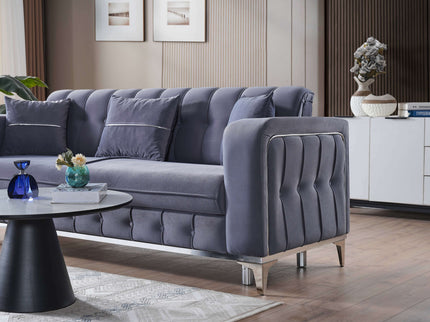 BERLIN Grey Velvet Sofa Bed with Chrome Detailing