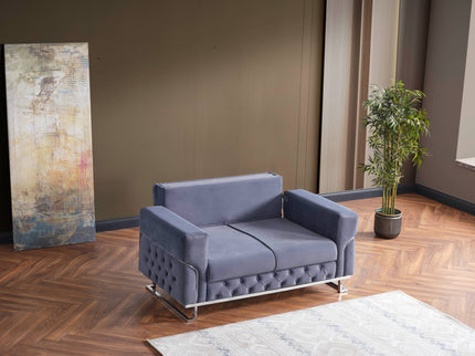 PARMA Sofa Bed in Grey Velvet with Chrome Detailing