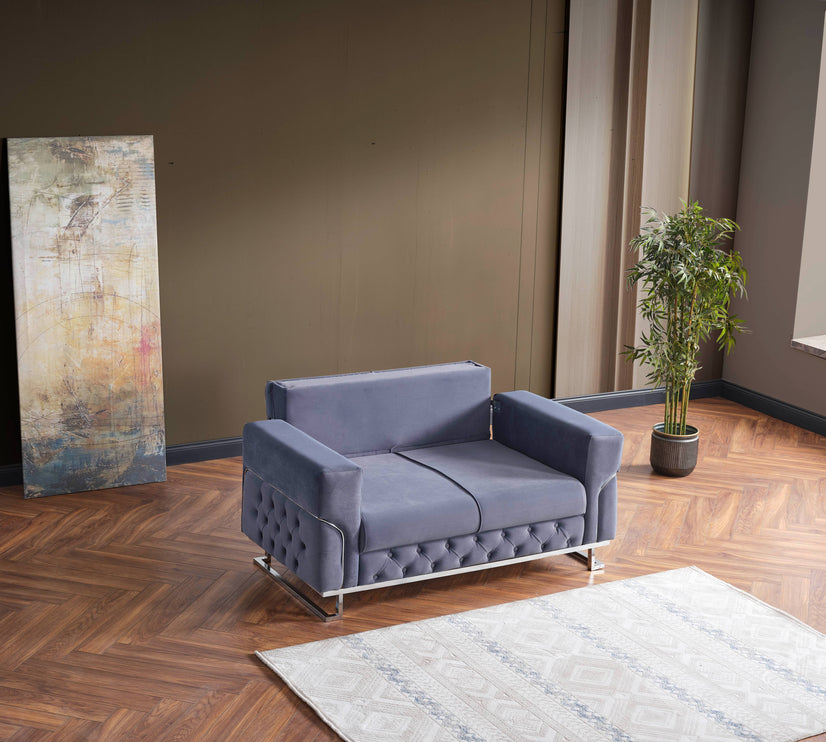 PARMA Sofa Bed in Grey Velvet with Chrome Detailing