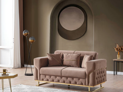 PARMA Beige Velvet Sofa Bed with Gold Detailing