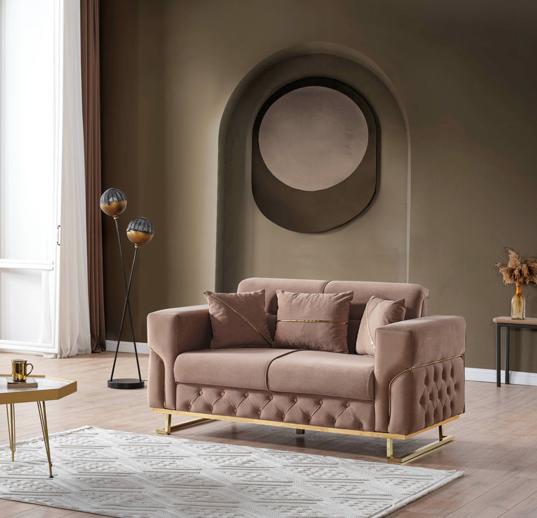 PARMA Beige Velvet Sofa Bed with Gold Detailing