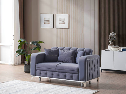 BERLIN Grey Velvet Sofa Bed with Chrome Detailing