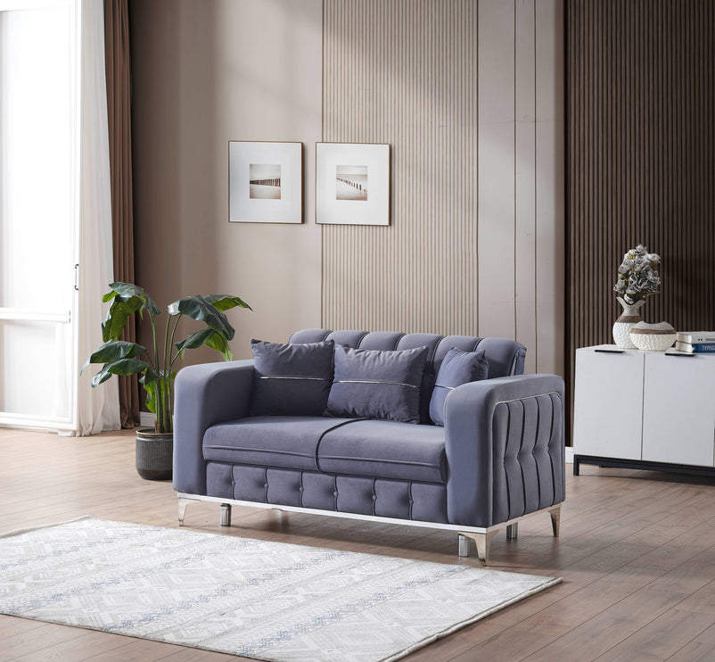 BERLIN Grey Velvet Sofa Bed with Chrome Detailing