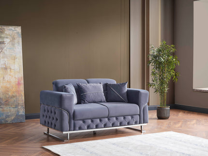 PARMA Sofa Bed in Grey Velvet with Chrome Detailing