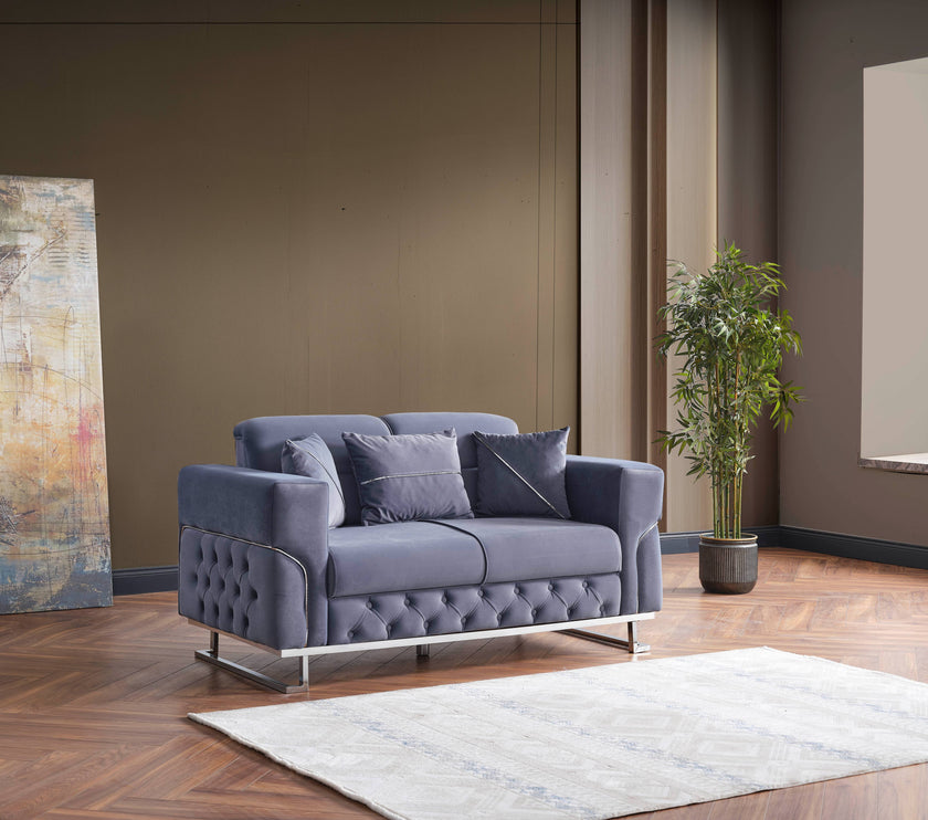 PARMA Sofa Bed in Grey Velvet with Chrome Detailing