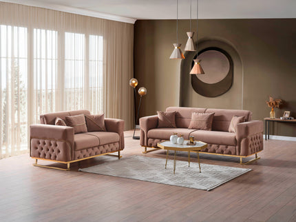 PARMA Beige Velvet Sofa Bed with Gold Detailing