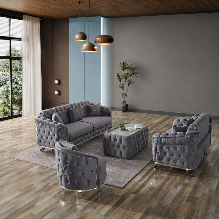 ALMERA Grey Velvet Living Room Furniture