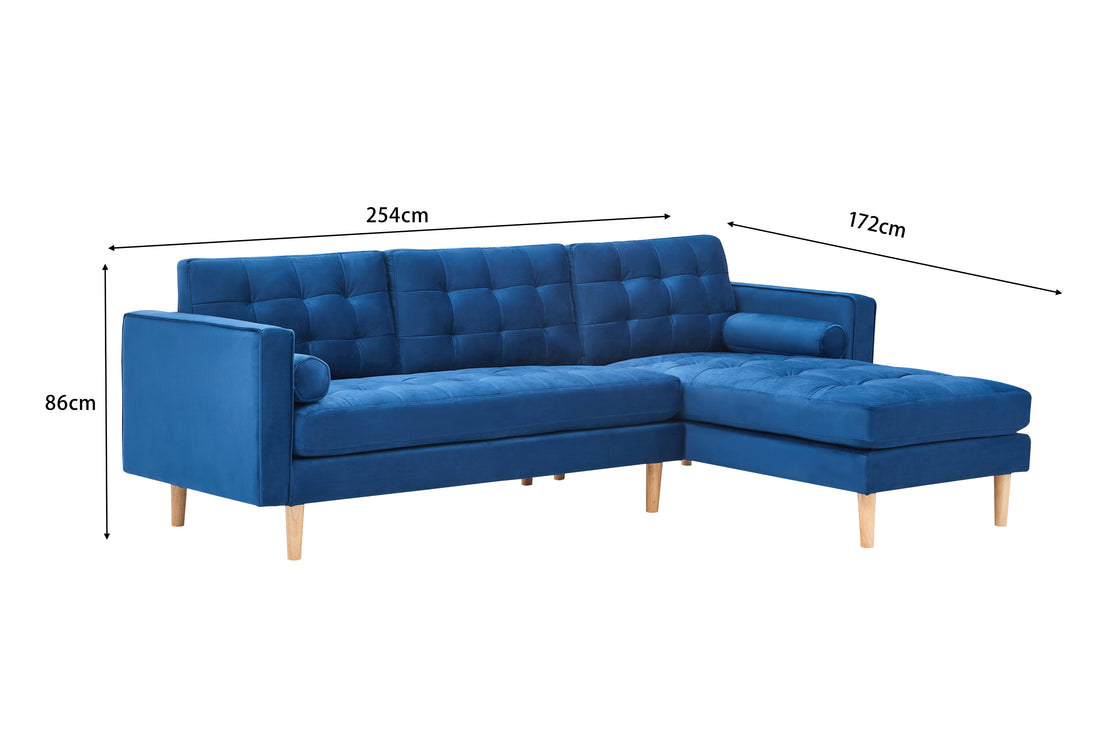 Blue Velvet Corner Sofa-Left or Right Hand Facing