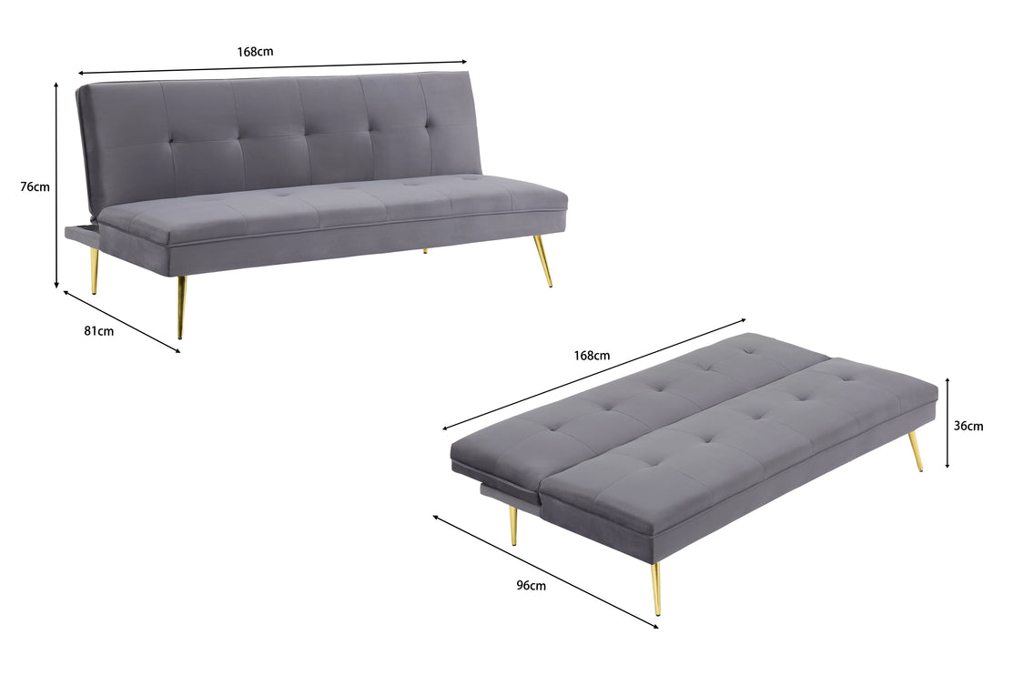 Adjustable 3 Seater Grey Sofa Bed Click Clack