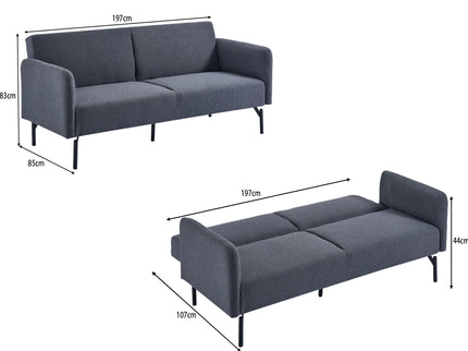 Oslo 3 Seater Dark Grey Sofa Bed With Metal Frame