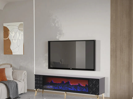 Madrid Electric Fireplace TV Stand with Built-in Bluetooth & Speakers (Black & Gold)