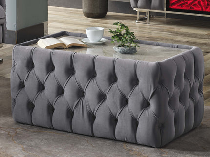 Grey Velvet Coffee Table with Marble Top