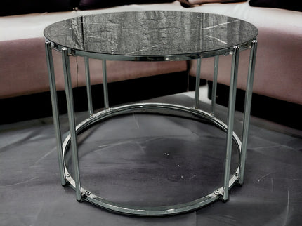 Black & Silver Marble Effect Round Coffee Table