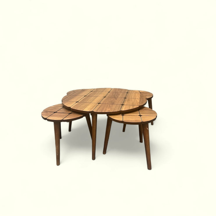 Solid Wood Round Coffee Table Set - Elegant & Durable Handcrafted Centerpiece