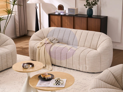 Serum Beige Bouclé Curved 2-Seater Sofa