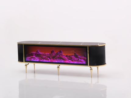 Tuna Electric Fireplace TV Stand with Built-in Bluetooth & Speakers (Black & Gold)