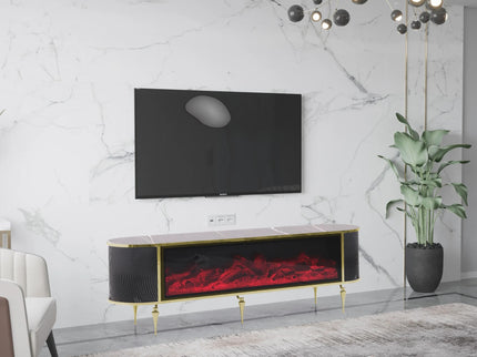 Tuna Electric Fireplace TV Stand with Built-in Bluetooth & Speakers (Black & Gold)