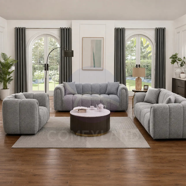 Cloud Grey Bubble-Tufted Curved Sofa