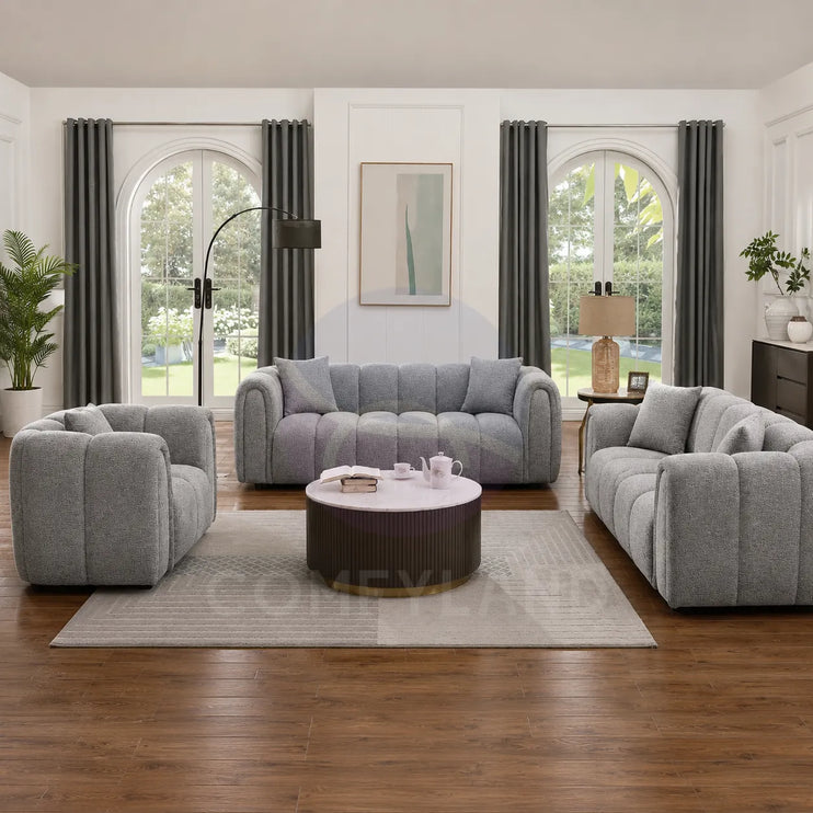 Cloud Grey Bubble-Tufted Curved Sofa