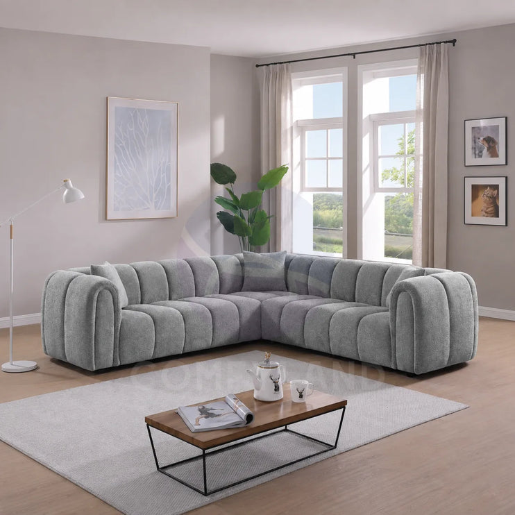 Cloud Grey Bouclé L-Shaped Corner Sofa