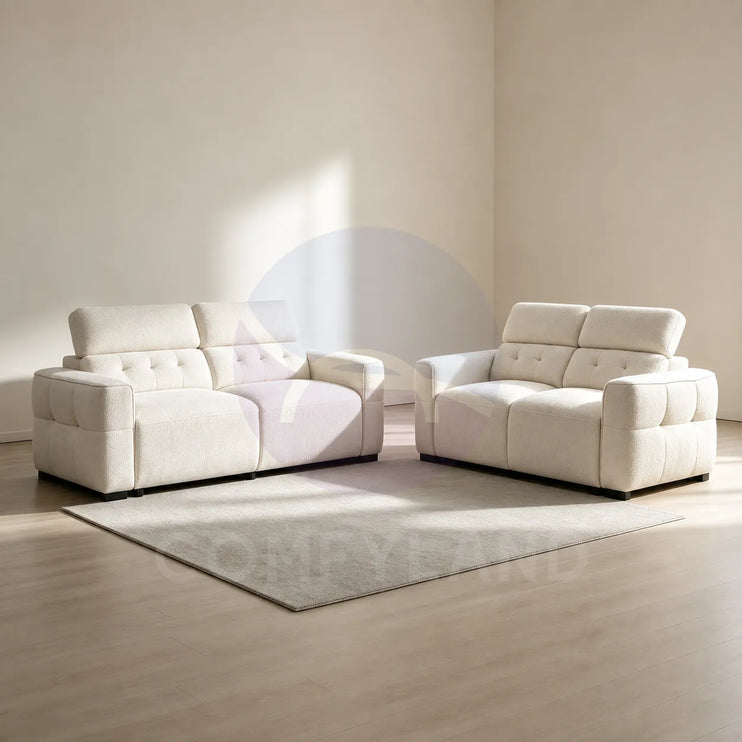 Milan Beige Adjustable Headrest Sofa