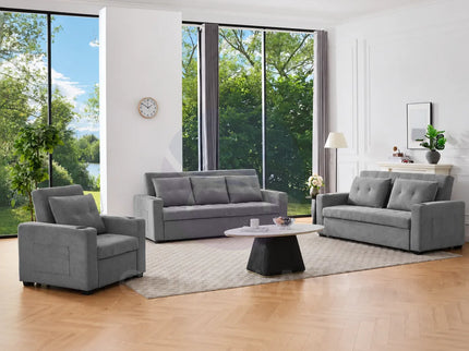 Grey Convertible Pull-Out Sofa Bed