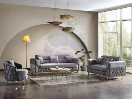 PARMA Sofa Bed in Grey Velvet with Gold Detailing