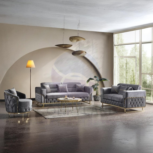 PARMA Sofa Bed in Grey Velvet with Gold Detailing